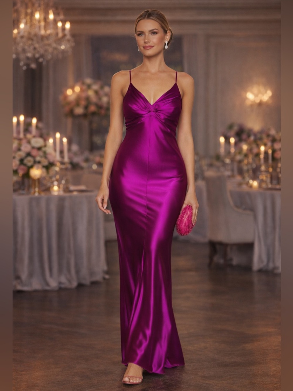 NWT TOVE Athena Silk Satin Gown - Magenta Size US 10